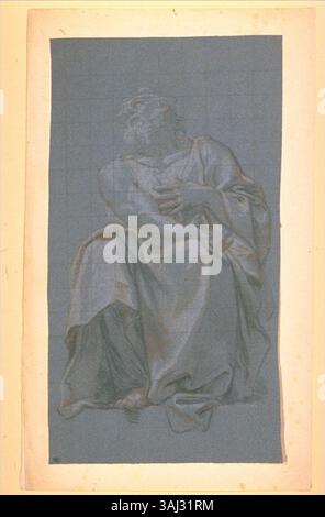 Charles-Antoine Coypel - A prophet seated, with a hand on his chest ...