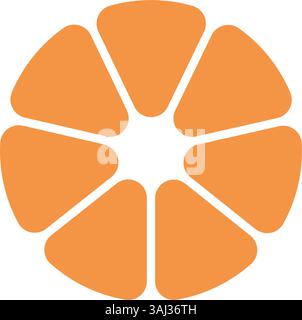 Circle division infographic icon. Pie chart divided seven equal parts. 7 sectors with rounded corners icon. Orange infographic flower round diagram Stock Vector