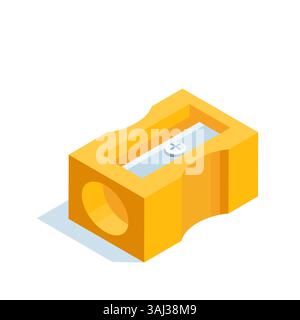 isometric pencil sharpener, in color on a white background, school stationery Stock Vector