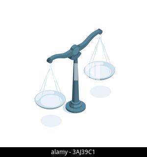 isometric scales, in color on a white background, weight measurement or comparison and scale pan Stock Vector