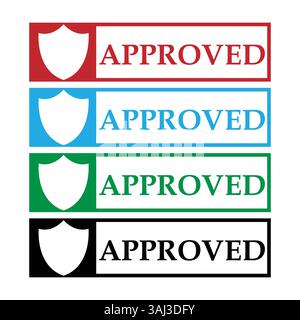Approval Seals with Shield Icon and Bold Typography Stock Vector