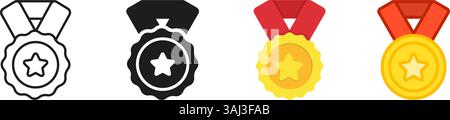Award Medal Line And Solid Icon Set. Prize Star Emblem Symbol Collection. Isolated Vector Illustration Stock Vector