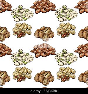 Seamless nut pattern with almonds pistachios walnuts and peanuts Stock Vector