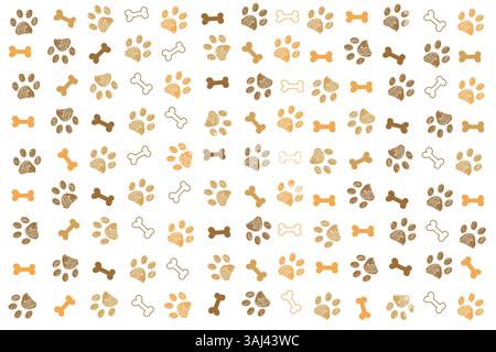 Brown doodle paw prints and bones banner design background Stock Vector