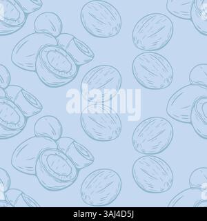 Seamless coconut pattern with outline sketch style drawing Stock Vector