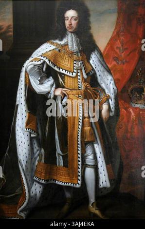 A historical painting depicting King William III at the Battle of the ...