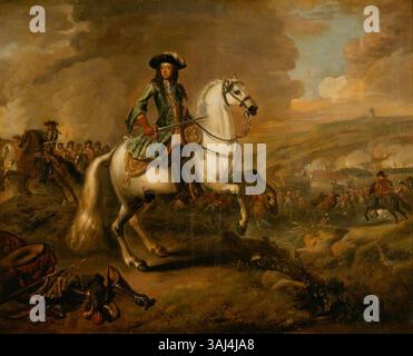 A historical painting depicting King William III at the Battle of the ...