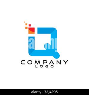 IQ, QI letter tech, ict, it logo design vector Stock Vector