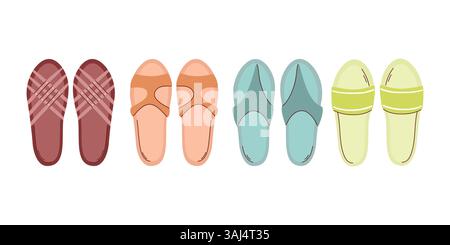 Collection of colorful summer sandals  Stock Vector