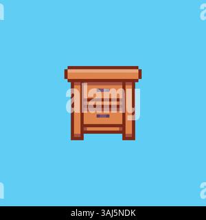 Pixel art Wooden Cupboard game asset design Stock Vector