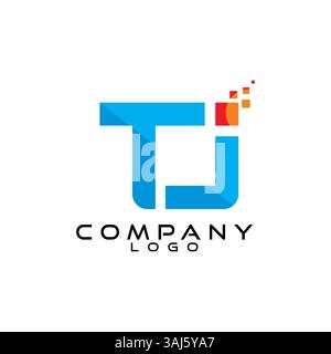 TJ, JT letter tech, ict, it logo design vector Stock Vector