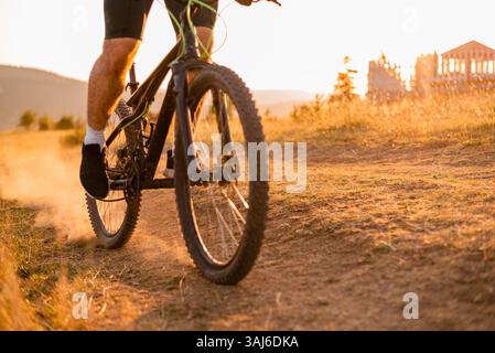 Mountain bike cyclist riding enduro trail track adventure sport outdoor.  Stock Photo