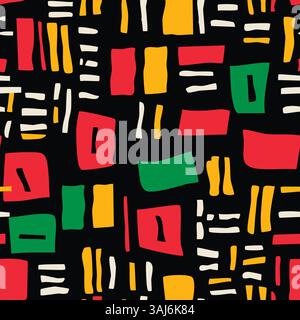 African ethnic seamless pattern in red, yellow, green colors with large multi colored cells checkered texture. Ornate for printing, wrapping and packa Stock Vector