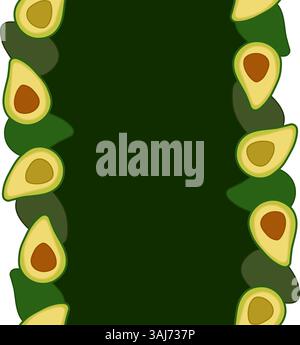 Avocado frame vertical seamless border. Vector flat template illustration. Organic food, natural veggies, eco products. For cards, banner, menu, flyer Stock Vector