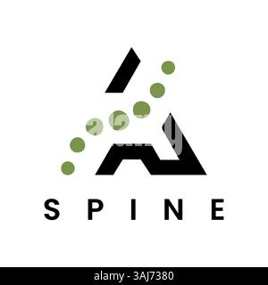 Unique Letter A Design with Spine Icon Minimalist Vector Logo for Health, Chiropractic and Fitness Branding Stock Vector