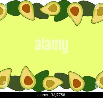 Avocado frame vector illustration flat horizontal border. Hand draw cartoon for cards, template fashion or interior or cover or textile or background. Stock Vector