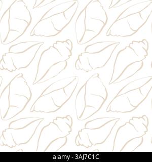 Hand drawn sea shells beige sandy seamless pattern in doodle sketchy style on white background. Line art sea shell vector background Stock Vector