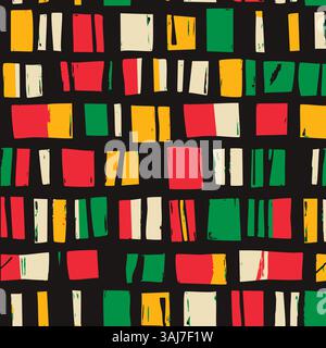 African ethnic seamless pattern in red, yellow, green colors with large multi colored cells checkered texture. Ornate for printing, wrapping and packa Stock Vector