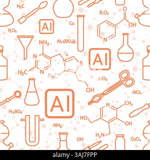 Seamless pattern Use an artificial intelligence in Science. AI helps to conduct research, make scientific discoveries in medicine, biology, chemistry, Stock Vector
