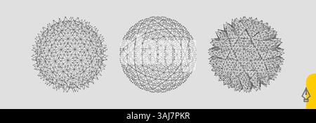 Sphere with connected lines and dots. Wireframe illustration. Abstract 3d grid design. Technology style. Stock Vector