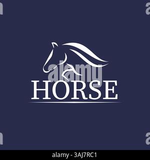 Modern Horse Logo Design Elegant White Horse Head and Jumping Body on Dark Background Stock Vector