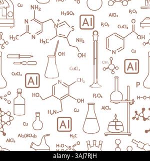 Seamless pattern Use an artificial intelligence in Science. AI helps to conduct research, make scientific discoveries in medicine, biology, chemistry, Stock Vector
