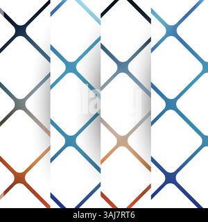A vector graphic featuring multiple abstract patterns with geometric shapes and lines. The vibrant colors and contrasting designs create a modern and Stock Vector