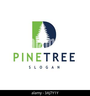 Minimalist Pine Tree Logo with Letter D Simple Vector Design for Nature or Adventure Logo Design Stock Vector