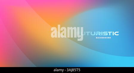 A futuristic background with a vibrant gradient of purple, orange, blue tones. Transparent, curved shapes add depth, creating a modern and dynamic des Stock Vector