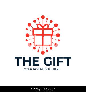 Gift Box with Network Symbol Simple Logo Design Minimalist Vector Illustration for Digital Services, Tech Gifting, and Online Branding Stock Vector