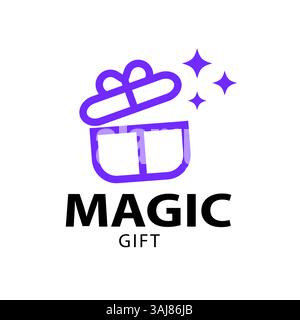 Open Gift Box with Stars Simple Logo Design Minimalist Vector Illustration for Celebration, Surprise and Gift Branding Stock Vector