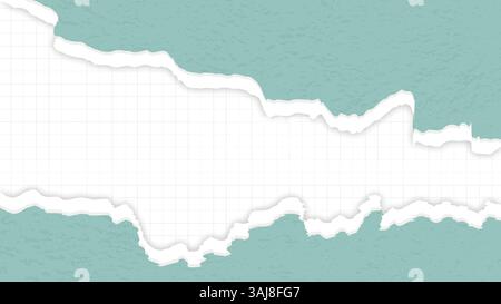 Green torn paper sheet with checkered page backing. Abstract background with copy space for banner, brochure, advertisement, design. Vector graphic Stock Vector