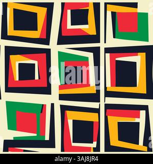 African ethnic seamless pattern in red, yellow, green colors with large multi colored cells checkered texture. Ornate for printing, wrapping and packa Stock Vector
