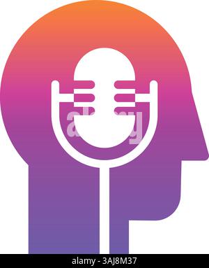 Vector colorful gradient illustration of a human profile with a microphone. The power of voice and communication in the digital age. Symbol of online Stock Vector
