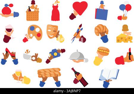 Food, culture, production and traditions of countries and peoples of world. Production and crafts icon set. Simple cartoon vector elements kit isolate Stock Vector