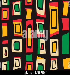 African ethnic seamless pattern in red, yellow, green colors with large multi colored cells checkered texture. Ornate for printing, wrapping and packa Stock Vector