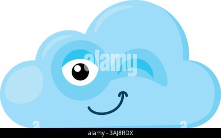 Blue mischievous, playful Emoji Cloud with winks an eye. Design element for children weather forecast. Funny kids icon. Simple cartoon vector element Stock Vector