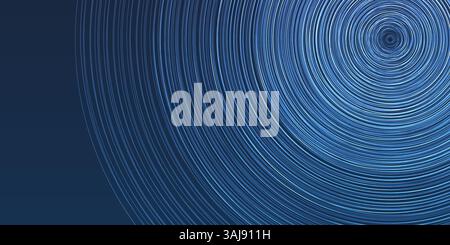 Dark Blue Background with Layers of Concentric Circles in White and Blue Creating a Dynamic Geometric Pattern Stock Vector