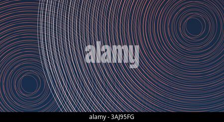 Dark Blue Background with Layers of Concentric Circles in White, Brown and Orange Creating a Dynamic Geometric Pattern Stock Vector