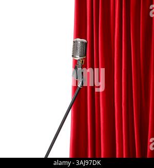 Red curtain with microphone on white background Stock Photo - Alamy