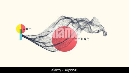 Abstract art in Japanese style. Array with dynamic emitted particles. Water splash imitation. Modern science background. Vector illustration. Stock Vector