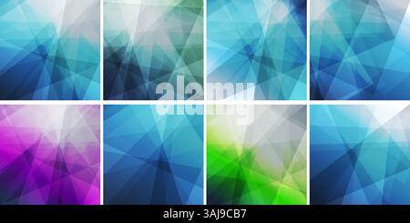 Variously Colored Set of 3D Modern Style Triangle Shaped Translucent Overlaying Geometric Shapes Patterns with Broken Glass Effect - Abstract Futurist Stock Vector