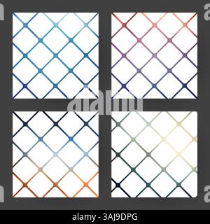 A vibrant vector graphic design featuring multiple abstract patterns with geometric shapes and lines. The vibrant colors and contrasting designs creat Stock Vector