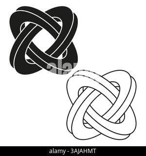Interwoven rings shape. Circular loop figure. Overlapping band element. Vector knot structure. Stock Vector