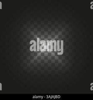 Cross light center. Transparent vector flare. Radiant grid effect. Dark checker overlay. Stock Vector