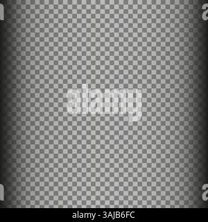 Vertical spotlight shape. Checkerboard overlay texture. Transparent light effect. Monochrome glow vector. Stock Vector