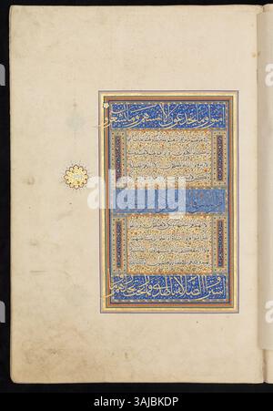 The folio from a Qur'an manuscript shows Islamic calligraphy and ...