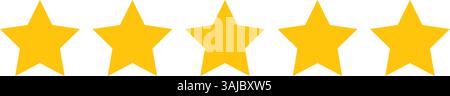 Five Star Rating Icon Vector – Flat Yellow Stars for Customer Reviews, Feedback & Product Ratings Stock Vector