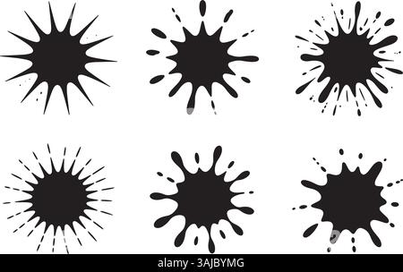 Black Ink Splatter Silhouette Set – Vector Isolated Paint Blots on White Background Stock Vector