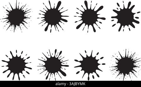 Black Ink Splatter Silhouette Set – Vector Isolated Paint Blots on White Background Stock Vector